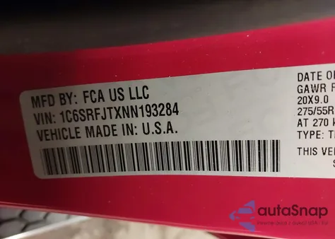 2022 Ram 1500 Laramie 4X4 5'7 Box из США, поврежденный, VIN 1C6SRFJTXNN193284